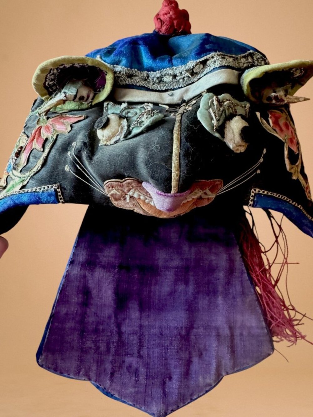 Antique Chinese Child’s Embroidered Tiger Hat Protective Festival Cap - Picture 12 of 16